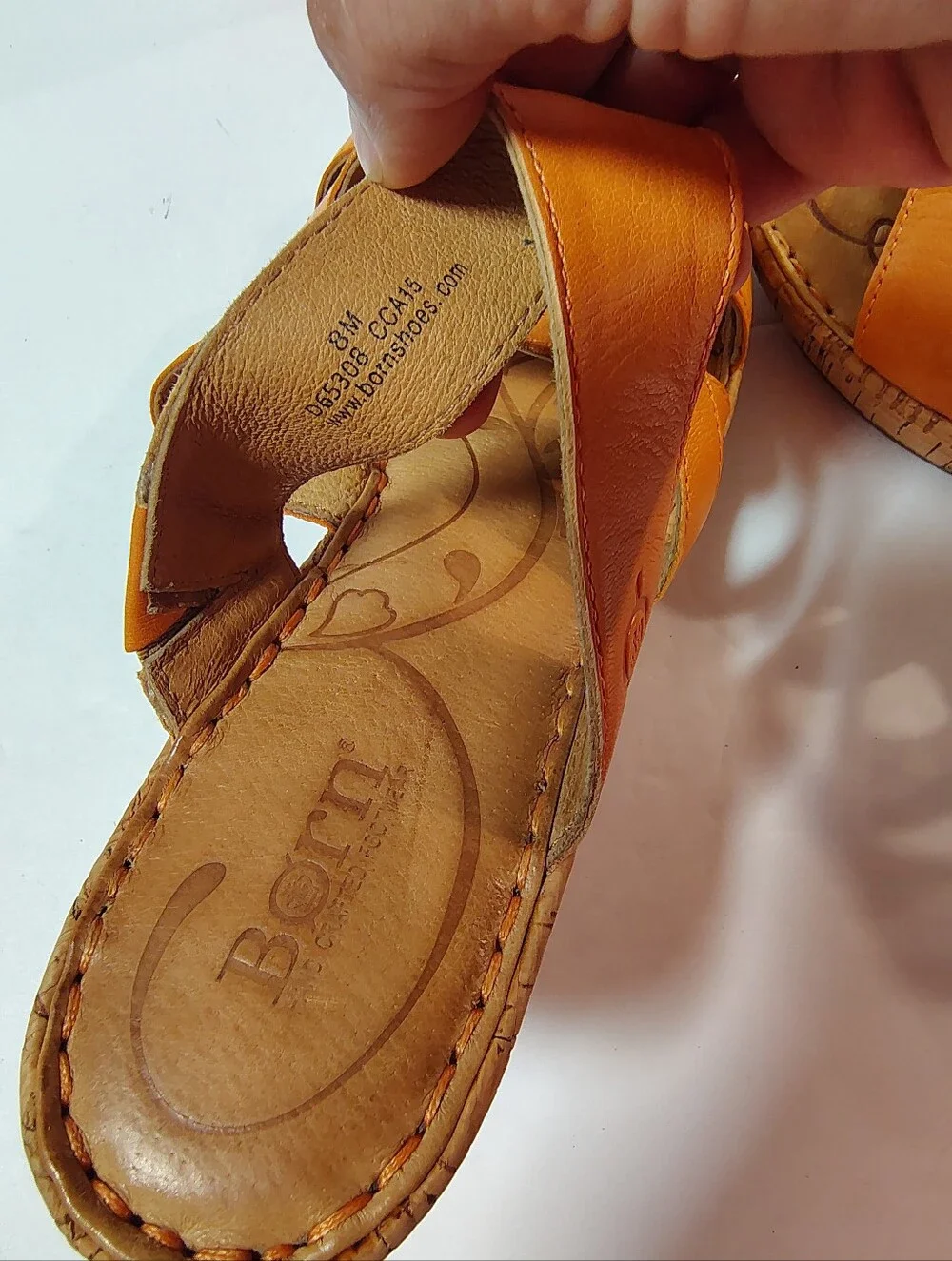 Born Zemora Women's Leather Cork Wedge Slip-On Strappy Comfort Sandals Orange 8